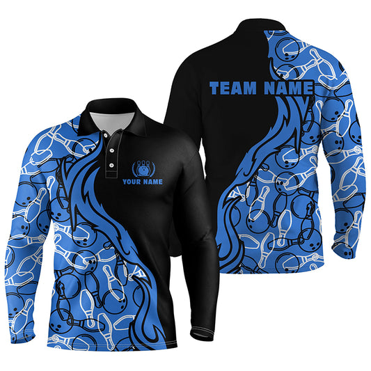 Black blue personalized bowling shirt for men – custom name design side view