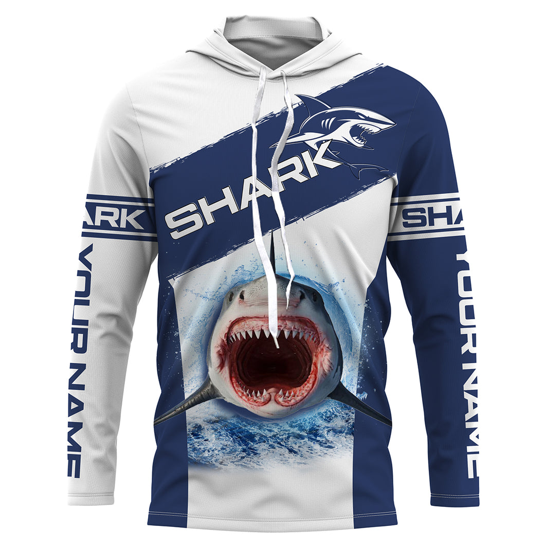 Shark Fishing blue Custom long sleeve performance fishing jerseys shirts, deep-sea fishing for shark NQS3369