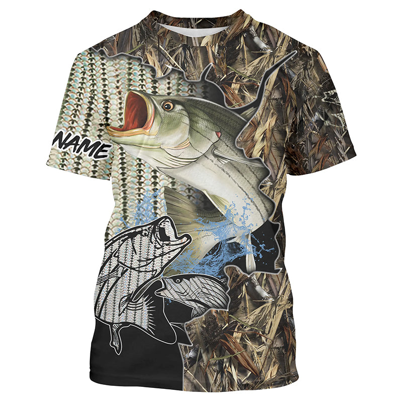 Striped Bass Fishing Water Camo Hawaiian Shirt For Men & Women - T