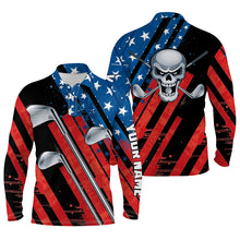 Load image into Gallery viewer, American flag golf skull patriotic golf clubs black Men polo shirts custom team golf polo shirt NQS3844