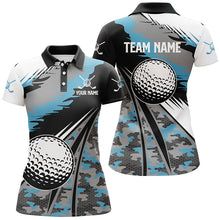 Load image into Gallery viewer, Womens golf polo shirts custom blue camo golf ball golf attire for women, golf gifts for ladies NQS6255