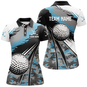 Womens golf polo shirts custom blue camo golf ball golf attire for women, golf gifts for ladies NQS6255