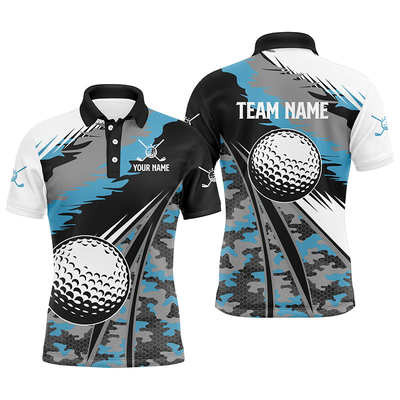 Mens golf polo shirts custom blue camo golf ball golf attire for men, golf gifts for men NQS6255