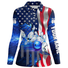 Load image into Gallery viewer, American flag blue galaxy Custom Bowling Polo Shirts For Women patriotic Bowling Team League Jerseys NQS6731