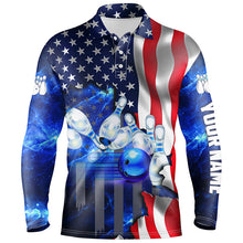 Load image into Gallery viewer, American flag blue galaxy Custom Bowling Polo Shirts For Men patriotic Bowling Team League Jerseys NQS6731