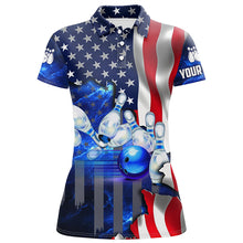 Load image into Gallery viewer, American flag blue galaxy Custom Bowling Polo Shirts For Women patriotic Bowling Team League Jerseys NQS6731