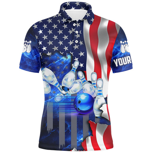 American flag blue galaxy Custom Bowling Polo Shirts For Men patriotic Bowling Team League Jerseys NQS6731