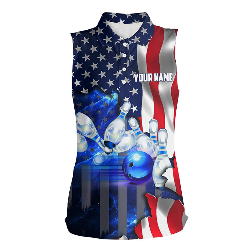 American flag blue galaxy Custom Bowling sleeveless polo Shirt For Women patriotic Team League Jerseys NQS6731