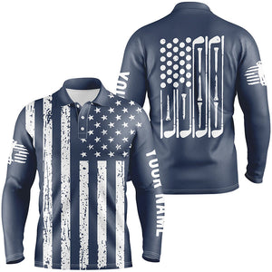 White American flag golf clubs Mens golf polo shirt custom patriotic male golf attire for men | Navy NQS6737