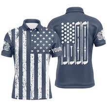 Load image into Gallery viewer, White American flag golf clubs Mens golf polo shirt custom patriotic male golf attire for men | Navy NQS6737