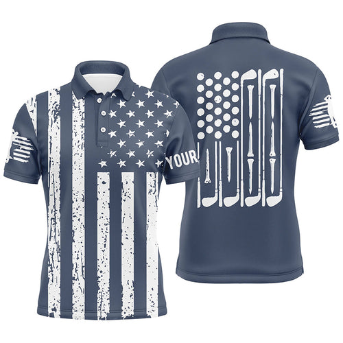 White American flag golf clubs Mens golf polo shirt custom patriotic male golf attire for men | Navy NQS6737