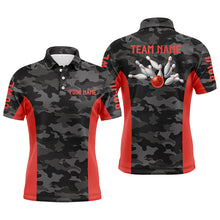 Load image into Gallery viewer, Mens Bowling polo shirts Custom gray camo Bowling Team Jersey, Bowling Team League Shirt | Red NQS7094