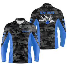 Load image into Gallery viewer, Mens Bowling polo shirts Custom gray camo Bowling Team Jersey, Bowling Team League Shirt | Blue NQS7095