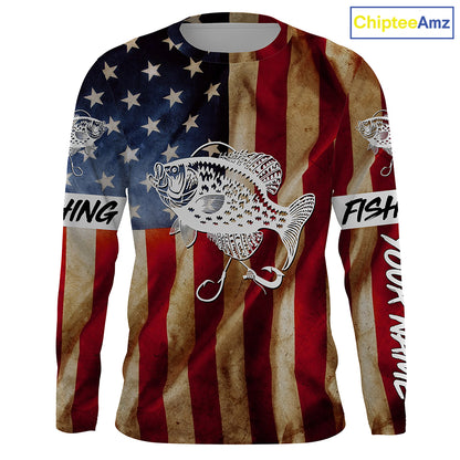 Personalized Crappie Fishing American Flag patriotic  performance Fishing Shirts NQS1381