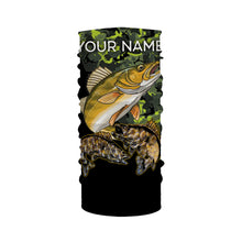 Load image into Gallery viewer, Walleye fishing black green camo personalized custom name sun protection long sleeve fishing shirts NQS3849
