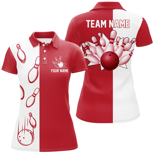 Red and white retro vintage Bowling polo shirts for women custom Bowling team jerseys NQS6482