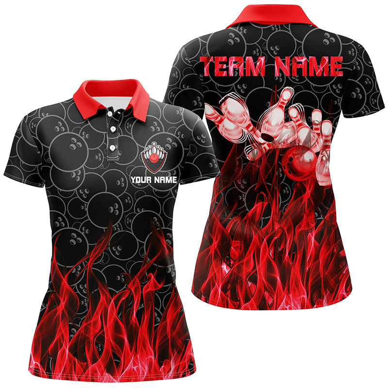 Red flame Womens bowling polo shirt black camo Bowling Jerseys Personalized Bowling Team Shirts NQS6739