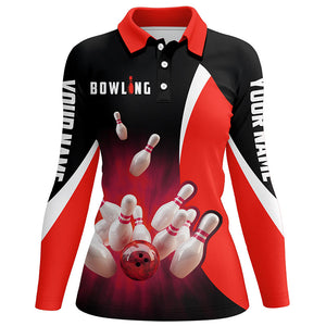 Custom bowling shirts retro black and red Bowling polo shirts for women, Bowling team jerseys NQS6936