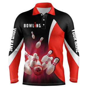 Custom bowling shirts retro black and red Bowling polo shirts for men, Bowling team jersey NQS6936