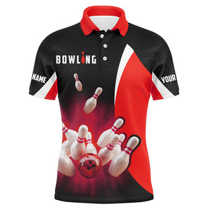 Custom bowling shirts retro black and red Bowling polo shirts for men, Bowling team jersey NQS6936