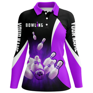 Custom bowling shirts retro black and purple Bowling polo shirts for women, Bowling team jerseys NQS6937