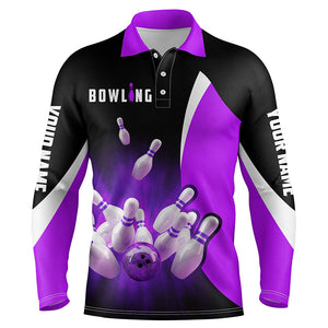 Custom bowling shirts retro black and purple Bowling polo shirts for men, Bowling team jersey NQS6937