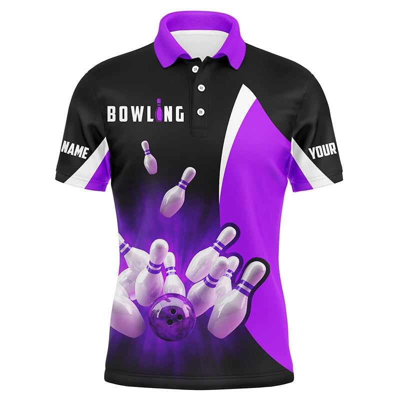 Custom bowling shirts retro black and purple Bowling polo shirts for men, Bowling team jersey NQS6937