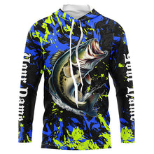 Load image into Gallery viewer, Largemouth Bass fishing green blue camo Custom UV protection performance long sleeve fishing shirt NQS7099