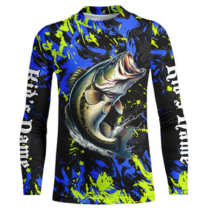 Largemouth Bass fishing green blue camo Custom UV protection performance long sleeve fishing shirt NQS7099