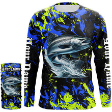 Load image into Gallery viewer, Chinook salmon fishing green blue camo Custom performance long sleeve fishing shirt, salmon jerseys NQS7217