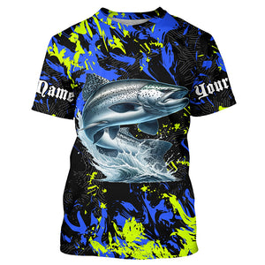 Chinook salmon fishing green blue camo Custom performance long sleeve fishing shirt, salmon jerseys NQS7217