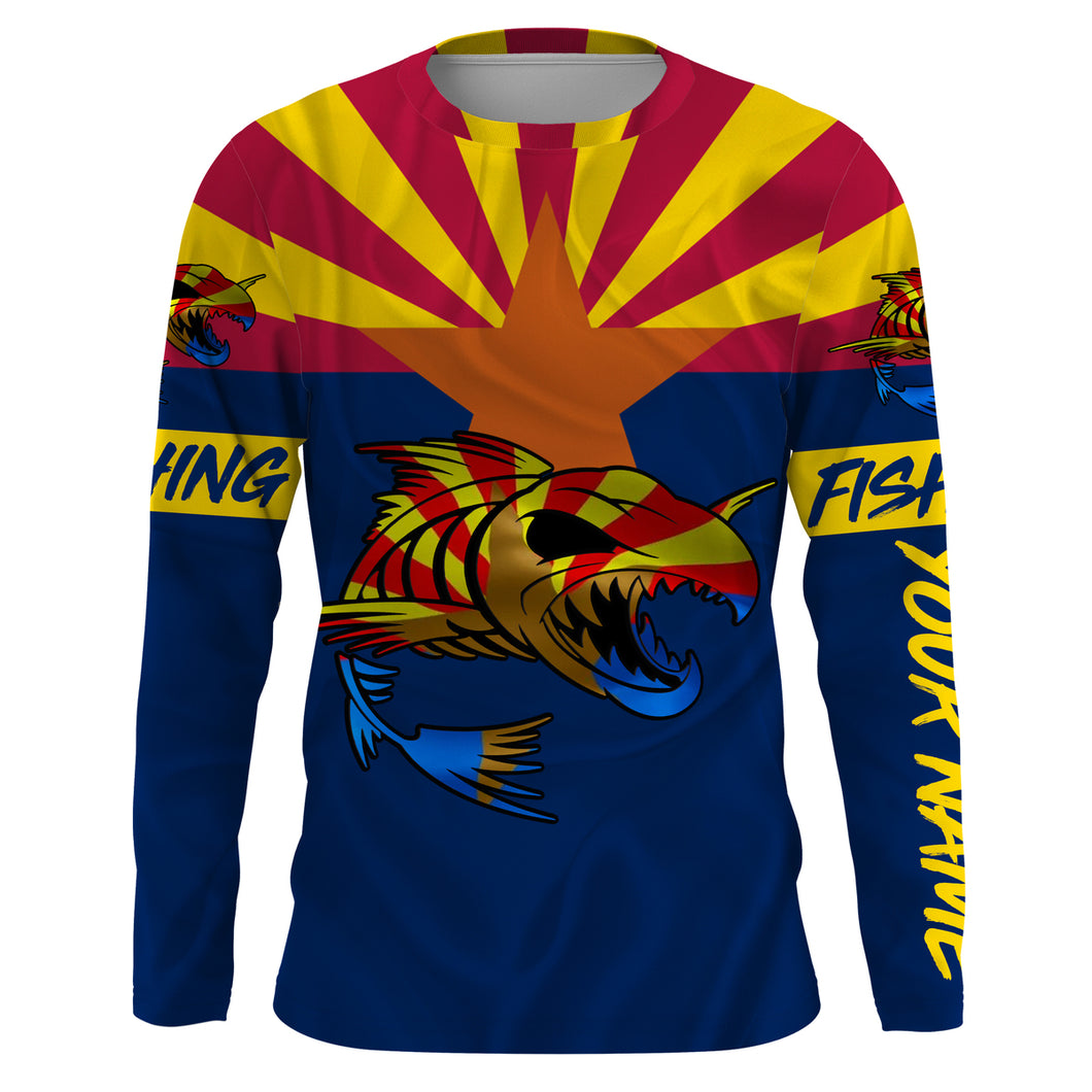 Fish skeleton reaper Arizona flag custom name sun protection long sleeve fishing shirts jerseys NQS3860