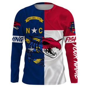 Fish skeleton reaper North Carolina flag custom name sun protection long sleeve fishing shirts jerseys NQS3862