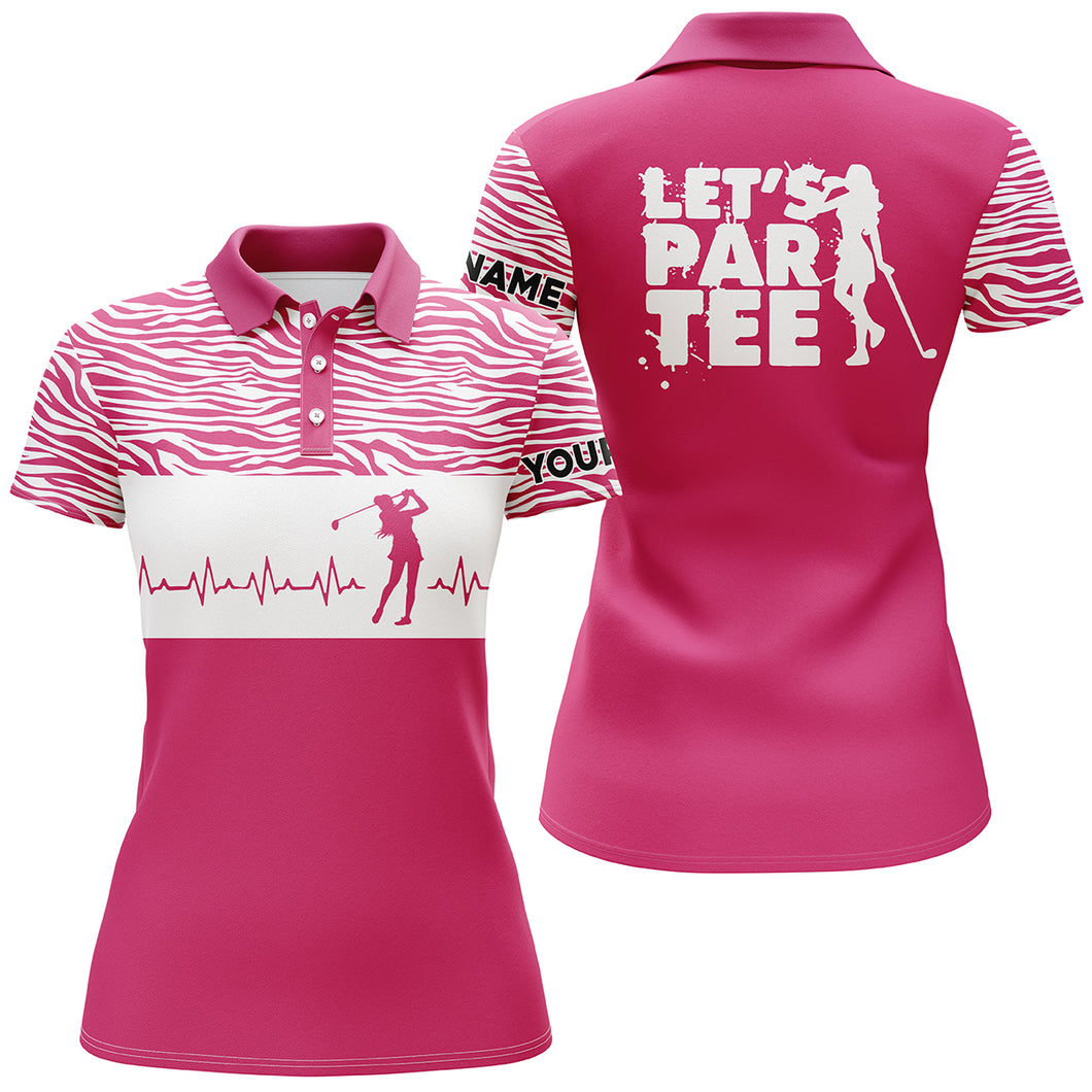 Funny Pink Womens golf polo shirt Let's par tee golf heartbeat custom name womens golf gift ideas NQS3863