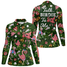 Load image into Gallery viewer, Funny Womens golf polo shirt custom green Christmas tree flamingo golf shirts talk birdie to me NQS6747