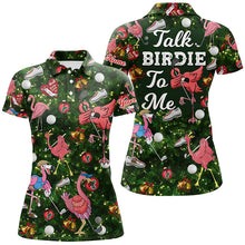 Load image into Gallery viewer, Funny Womens golf polo shirt custom green Christmas tree flamingo golf shirts talk birdie to me NQS6747