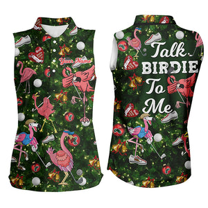 Funny Women sleeveless polo shirt custom green Christmas tree flamingo golf shirts talk birdie to me NQS6747