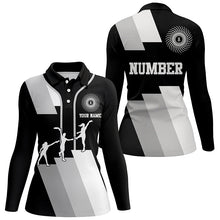 Load image into Gallery viewer, Black and white Womens disc golf polo shirts custom disco golf outfit, personalized disc golf gifts NQS6753