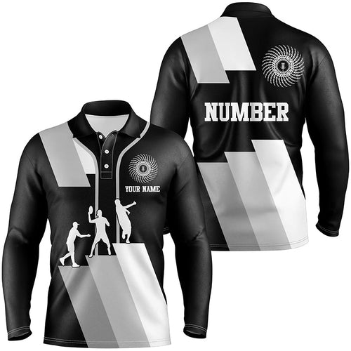 Black and white Mens disc golf polo shirts custom disco golf outfit, personalized disc golf gifts NQS6753