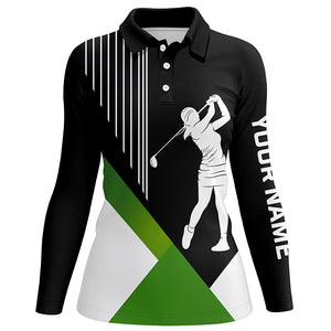 Womens golf polo shirts custom black and green team golf shirts, custom polo jerseys womens golf tops NQS7104