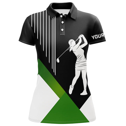 Womens golf polo shirts custom black and green team golf shirts, custom polo jerseys womens golf tops NQS7104