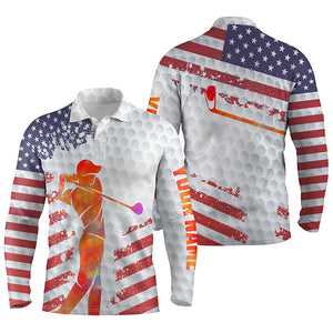 American flag white golf balls skin custom name short sleeve, long sleeve golf polos shirt for mens NQS4825