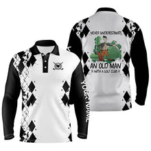Load image into Gallery viewer, Mens golf polo shirts never underestimate old man with a golf club custom golf shirts for men | Black NQS4828