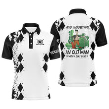 Load image into Gallery viewer, Mens golf polo shirts never underestimate old man with a golf club custom golf shirts for men | Black NQS4828