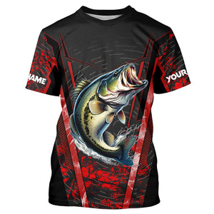 Largemouth Bass fishing shirts Custom UV protection performance black fishing tournament shirts | Red NQS7223