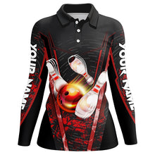 Load image into Gallery viewer, Women bowling polo shirts custom black and red bowling apparel team bowling jerseys, gift for bowlers NQS7224