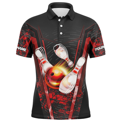 Mens Bowling polo shirts custom black and red bowling apparel team bowling jerseys, gift for bowlers NQS7224