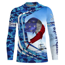 Load image into Gallery viewer, Mahi-mahi Dorado fishing American flag patriotic blue sea camo Custom UV protection fishing jersey NQS3705