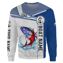 Load image into Gallery viewer, Tuna Fishing American Flag Custom performance Hoodie, sweatshirt Fishing Shirts, Patriotic Fishing gifts NQS2318