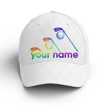 Load image into Gallery viewer, White golf hat for men,women custom name watercolor golf clubs baseball golf cap NQS4030